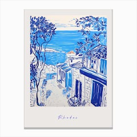 Rhodes Greece Mediterranean Blue Drawing Poster Canvas Print