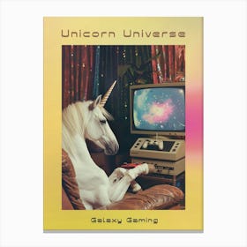 Retro Unicorn In Space Playing Galaxy Video Games 3 Poster Canvas Print
