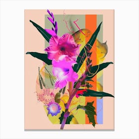 Gladiolus 2 Neon Flower Collage Canvas Print