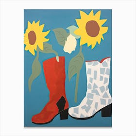 A Painting Of Cowboy Boots With Sunflower Flowers, Pop Art Style 1 Canvas Print