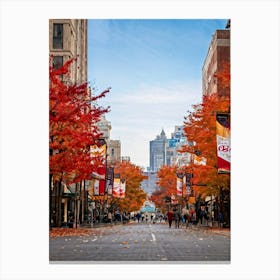 An Autumnal Scene Rich In Fall Foliage Utilizing A Vibrant Red And Orange Color Palette Showcasin (5) Canvas Print