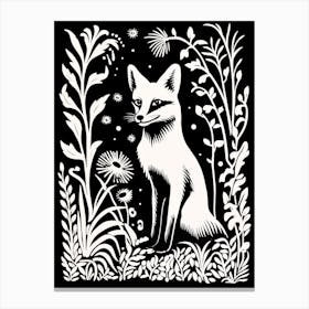 Fox In The Forest Linocut Illustration 3  Canvas Print