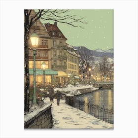 Vintage Winter Illustration Zurich Switzerland 2 Canvas Print