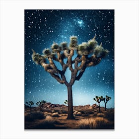 Joshua Tree With Starry Sky With Rain Drops Falling In Gold And Black (3) Canvas Print