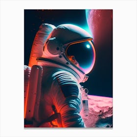 Astronaut In Spacesuit On The Moon Neon Nights 1 (2) Canvas Print