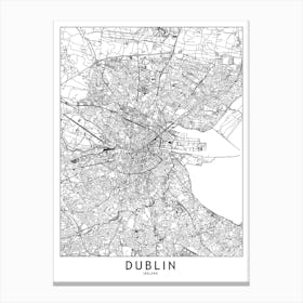 Dublin White Map Canvas Print