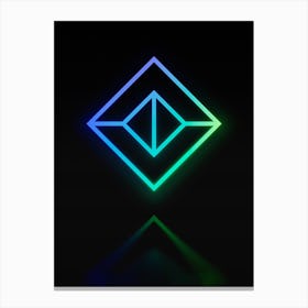 Neon Blue and Green Abstract Geometric Glyph on Black n.0080 Canvas Print