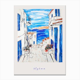 Mykonos Greece Mediterranean Blue Drawing Poster Canvas Print