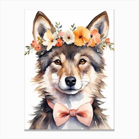 Baby Wolf Flower Crown Bowties Woodland Animal Nursery Decor (1) Canvas Print