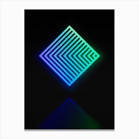 Neon Blue and Green Abstract Geometric Glyph on Black n.0101 Canvas Print