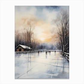 Rustic Winter Skating Rink Painting (26) Canvas Print
