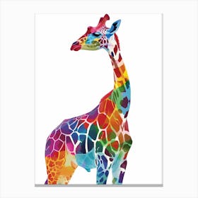 Rainbow Giraffe Bending Its Neck Watercolour Canvas Print