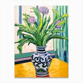 Flowers In A Vase Still Life Painting Purple Flowers Canvas Print