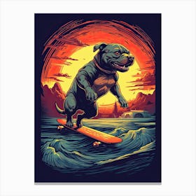 Staffordshire Bull Terrier Dog Skateboarding Illustration 3 Canvas Print