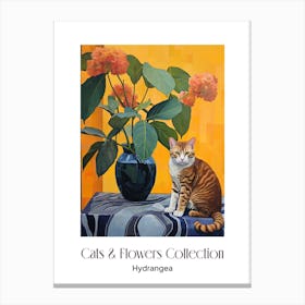 Cats & Flowers Collection Hydrangea Flower Vase And A Cat, A Painting In The Style Of Matisse 0 Canvas Print