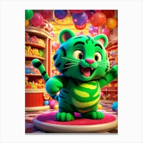 Cartoonish 3d Animated Green Tiger With Yellow Eyes Exuding A Whimsical And Playful Demeanor Surro Canvas Print