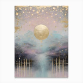 Wabi Sabi Dreams Collection 5 - Japanese Minimalism Abstract Moon Stars Mountains and Trees in Pale Neutral Pastels And Gold Leaf - Soul Scapes Nursery Baby Child or Meditation Room Tranquil Paintings For Serenity and Calm in Your Home Canvas Print