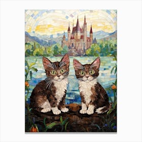 Mosaic Kittens With Castle In The Distance Canvas Print