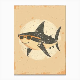 Shark In Sunglasses Minimalist Beige Canvas Print