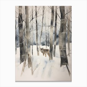 Winter Watercolour Gray Wolf 5 Canvas Print