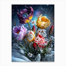 colorful snow peonies Canvas Print