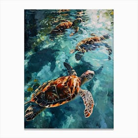 Sea Turtles Coming Up For Air Impressionism Style Painting Canvas Print