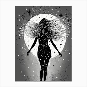 Stellar Silhouette of a Woman in Cosmic Moonlight Canvas Print