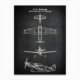 P 51 Mustang Airplane P 51 Mustang Plane Aircraft Decor Plane Decor Art Airplane Blueprint Airplane Art P51 Mustang1 Canvas Print