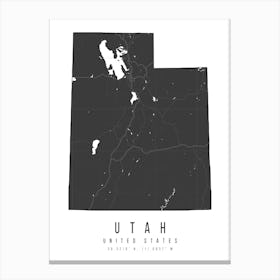 Utah Mono Black And White Modern Minimal Street Map Canvas Print