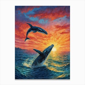 Humpback Whales At Sunset Canvas Print
