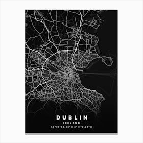 Dublin Ireland Black Map Canvas Print