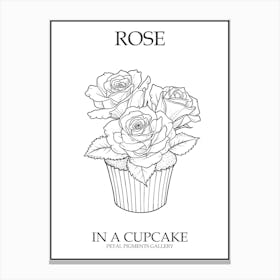 Rose In A Cupcake Line Drawing 1 Poster Canvas Print