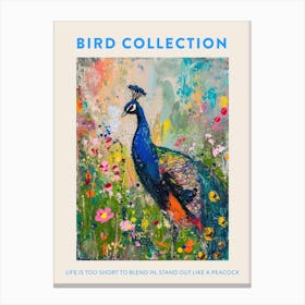 Colourful Peacock In The Wild Painting 3 Poster Canvas Print