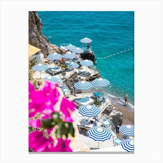 Positano Beach Umbrella Flowers Canvas Print