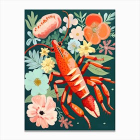 Summer Lobster And Flowers Illustration 4 Canvas Print