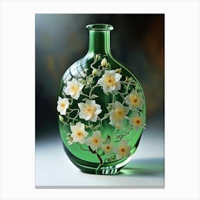 Green Vase With White Flowers Canvas Print