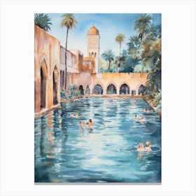 Swimming In Marrakech Morocco Watercolour Canvas Print