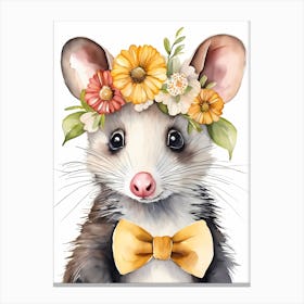 Baby Opossum Flower Crown Bowties Woodland Animal Nursery Decor (16) Result Canvas Print