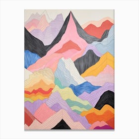 Mount Fairweather Canada And United States Colourful Mountain Illustration Canvas Print