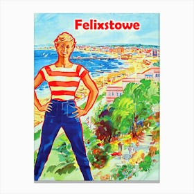 Felixstove, Woman In Front Of The City Bay Canvas Print