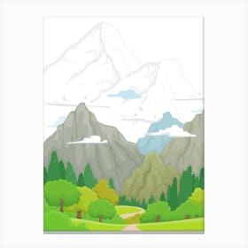 Cartoon Mountain Landscape Canvas Print