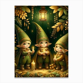 Three Gnomes In An Enchanted Secret Garden Canvas Print