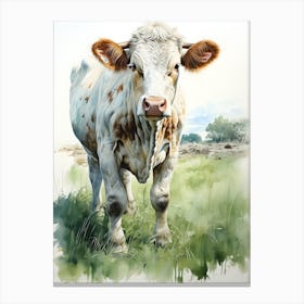 Pastoral Palette Watercolor Cow Canvas Print