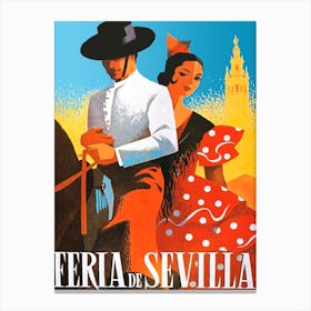 Seville, Man And Woman On A Horse Canvas Print