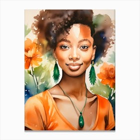 Woman Wearing Dark Green Earrings Canvas Print