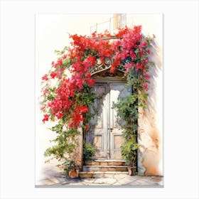 Rome, Italy   Mediterranean Doors Watercolour Painting 3 Canvas Print