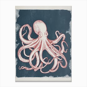Red Octopus In The Ocean Linocut Inspired  2 Canvas Print