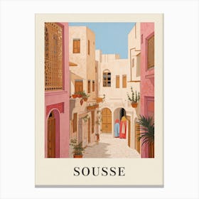 Sousse Tunisia 2 Vintage Pink Travel Illustration Poster Canvas Print