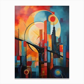 New York City IV, Avant Garde Modern Abstract Vibrant Painting in Cubism Style Canvas Print