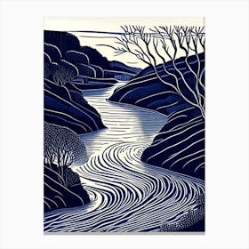 River Current Landscapes Waterscape Linocut 2 Canvas Print